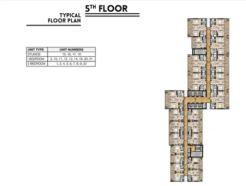 فيرا ريزيدنسز: مخطط الطابق Studios, 1 & 2 Bedroom, 5th Floor