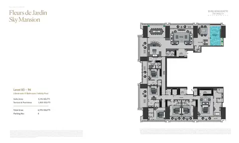 Burj Binghatti: Floor plan Fleurs de Jardin Sky Mansion, 6,976 sq ft