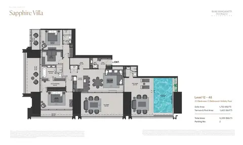 Burj Binghatti: Floor plan Sapphire Villa, 3,335 sq ft