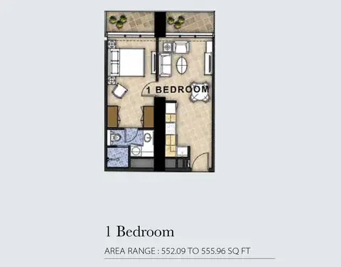Aykon City Tower: Планировка 1bd-552.09-555.96 sqft, 556 sq ft