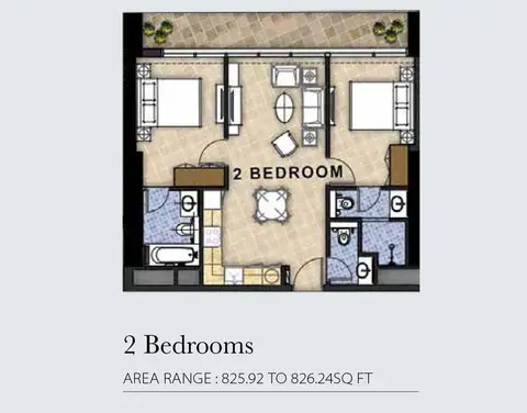 Aykon City Tower: Планировка 2bd-825.92-826.24 sqft, 826 sq ft