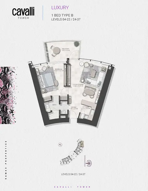 Cavalli Casa Tower: Floor plan Luxury Type B, Levels 04-22,24-37