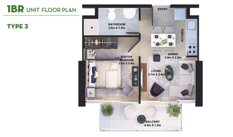 Golf Vita Apartments: 1 Bedroom Type 3 户型图