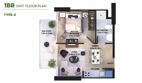 Golf Vita Apartments: 1 Bedroom Type 4 户型图
