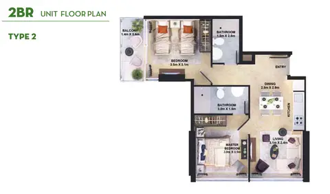 Golf Vita Apartments: 2 Bedroom Type 2 户型图
