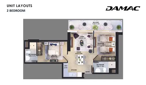 Golf Vita Apartments: Unit-layout-2bd, 758 sq ft 户型图