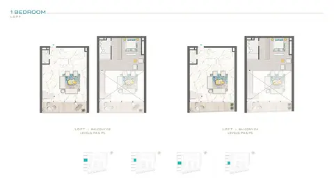 Damac Chic Tower: Loft, Balcony 03 & 04, Levels P4 & P5 户型图