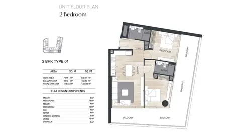 Binghatti Ghost: Floor plan Type 01, 1,287 sq ft