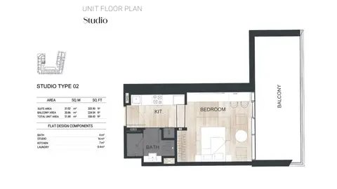 Binghatti Ghost: Floor plan Type 02, 558 sq ft