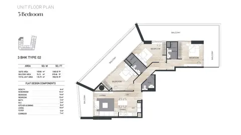 Binghatti Ghost: Floor plan Type 02, 1,903 sq ft