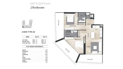 Binghatti Ghost: Floor plan Type 02, 1,356 sq ft