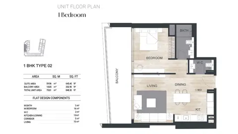 Binghatti Ghost: Floor plan Type 02, 848 sq ft