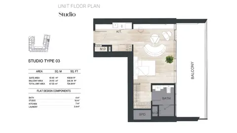 Binghatti Ghost: Floor plan Type 03, 727 sq ft