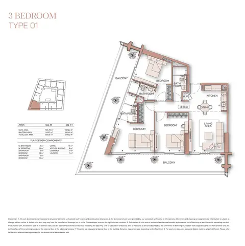 Binghatti Pinnacle: Floor plan Type 01, 1,720 sq ft