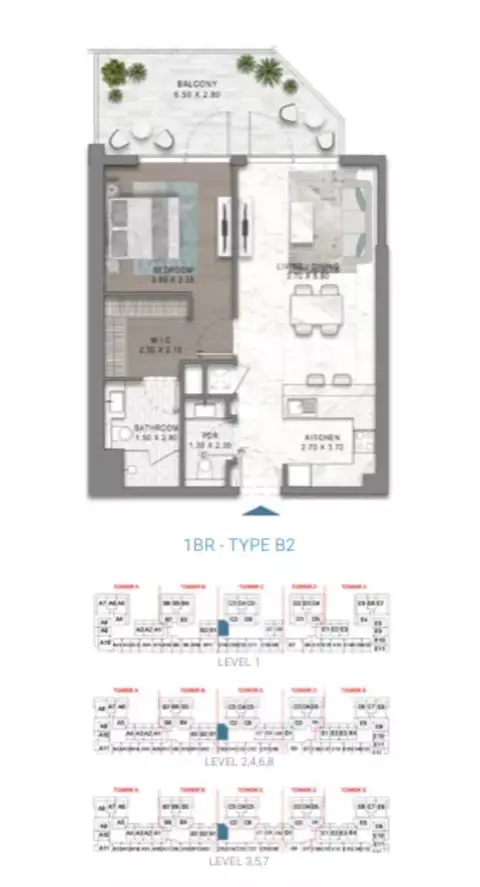 Damac Riverside Views Azure 1: Floor plan Type B2