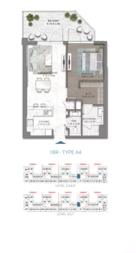 Damac Riverside Views Azure 1: Floor plan Type A4