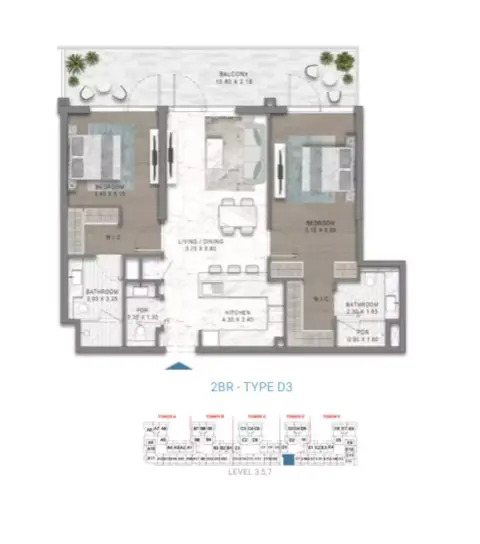 Damac Riverside Views Azure 1: Floor plan Type D3