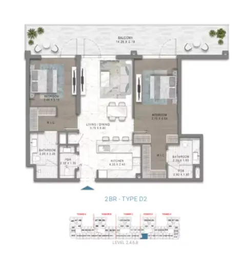 Damac Riverside Views Azure 1: Floor plan Type D2
