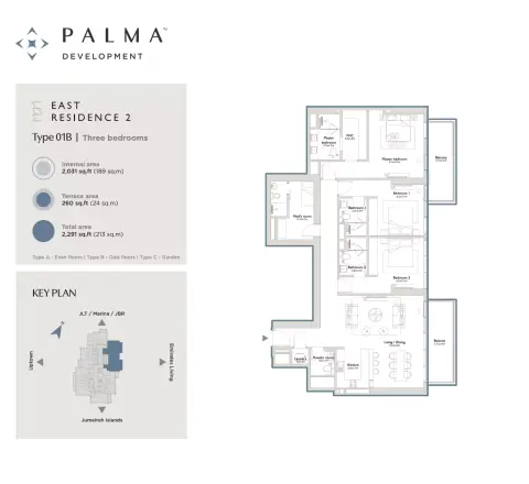 East Residence 2 At Serenia District: Type 01B, 2,291 sq ft 户型图