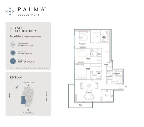 East Residence 2 At Serenia District: Type 03A, 2,306 sq ft 户型图