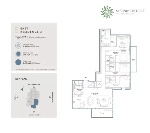 East Residence 2 At Serenia District: Type 02A, 2,835 sq ft 户型图