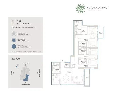 East Residence 2 At Serenia District: Type 02B, 2,742 sq ft 户型图