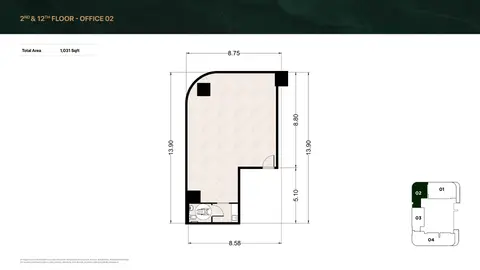 Capital One at JVC: Floor plan Office 02, 1,031 sq ft