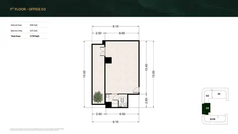 Capital One at JVC: Floor plan Office 03, 1,178 sq ft