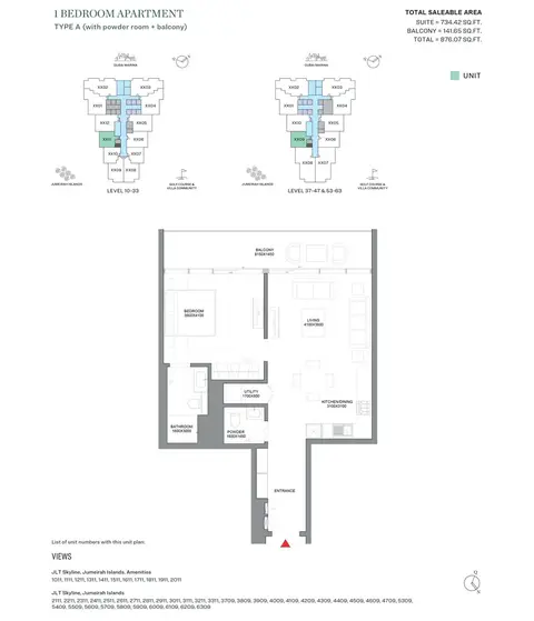Sobha Verde JLT: Floor plan Type A, 876 sq ft