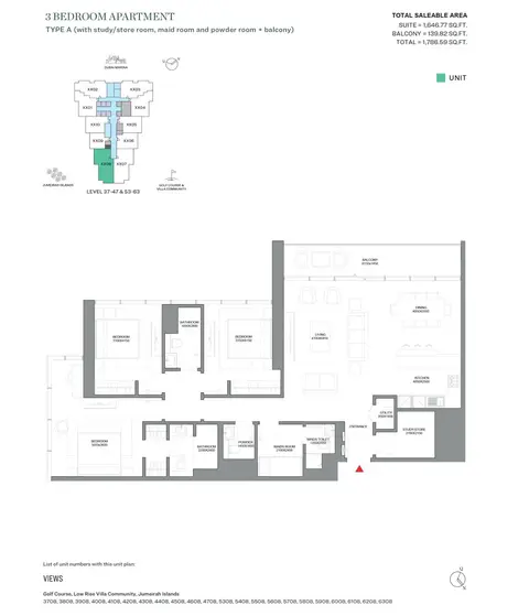 Sobha Verde JLT: Floor plan Type A, 1,787 sq ft