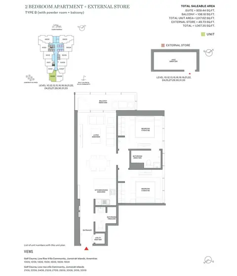 Sobha Verde JLT: Floor plan Type B, 1,067 sq ft