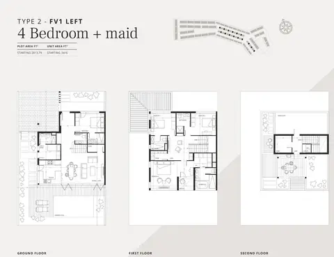 Jumeirah Luxury Living: Floor plan 4 Bedroom + Maid, Type 2, FV1 LEFT, Size 3416 Sq.Ft, 3,416 sq ft