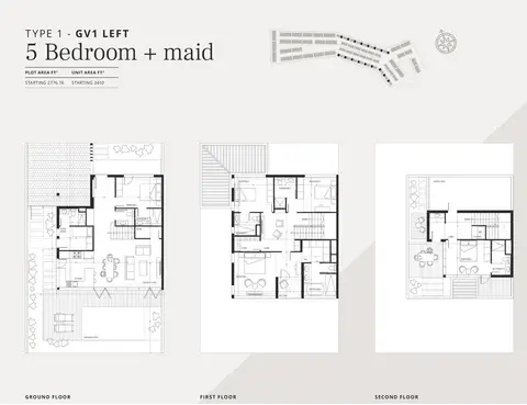 Jumeirah Luxury Living: Floor plan 5 Bedroom + Maid, Type 1, GV1 LEFT, Size 3410 Sq.Ft, 3,410 sq ft