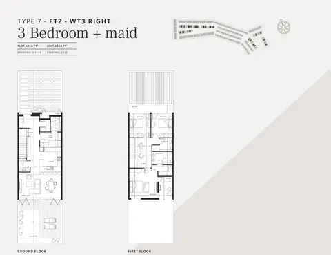 Jumeirah Luxury Living: Floor plan 3 Bedroom + Maid, Type 7 - FT2 - WT3 RIGHT, Size 2012 Sq.Ft, 2,012 sq ft