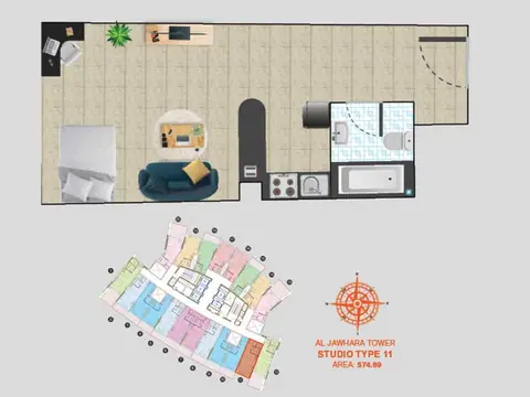 Al Jawhara Tower: Plan ST-T-11, 575 sq ft