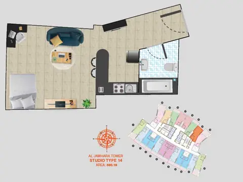 Al Jawhara Tower: Plan ST-T-14, 580 sq ft