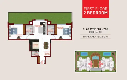 Glamz Residence: Floor plan F04-2-Bedroom-1512-Sq.ft, 1,512 sq ft