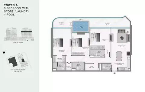 Ocean Bay: Floor plan Type A601, 1,711 sq ft
