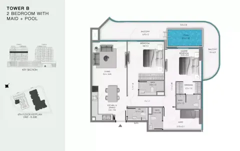 Ocean Bay: Floor plan Type B205, 1,244 sq ft