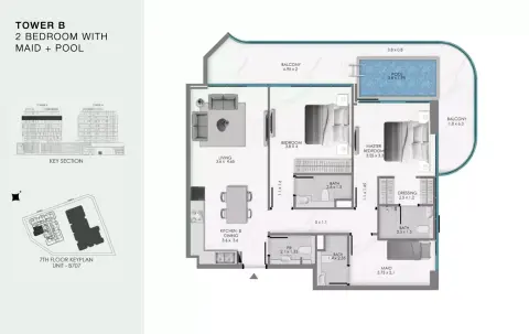 Ocean Bay: Floor plan Type B208, 1,391 sq ft