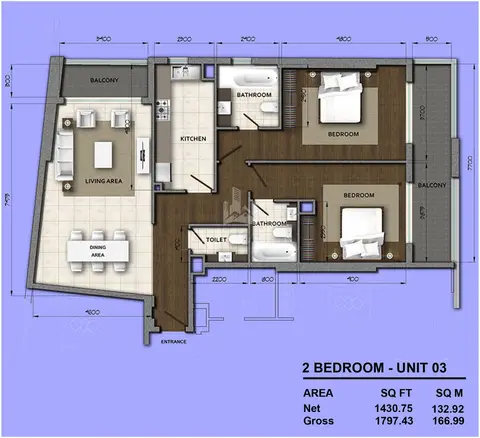 Orion Building: 2 Bedroom Unit 3, Size 1797 sq ft, 1,797 sq ft 户型图