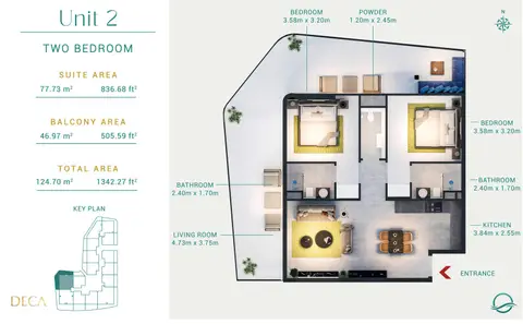 Milos Residences: Floor plan Unit - 2, 1,342 sq ft