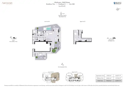آرتيستري تو ريزيدنسز في دي3: مخطط الطابق Unit 3401 (Type E), 6,207 sq ft