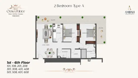 Crown Palace at Dubai South: फ़्लोर प्लान Unit 101-608 (Type A)