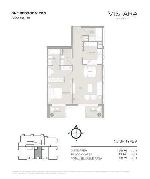 V1stara House 2 at Al Furjan: Floor plan TYPE A, 960 sq ft