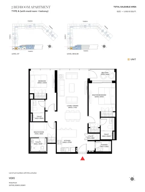 The Crest Tower D: Floor plan Type A, 1,106 sq ft