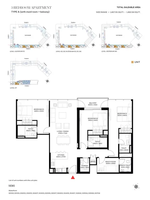 The Crest Tower D: Floor plan Type A, 1,483 sq ft