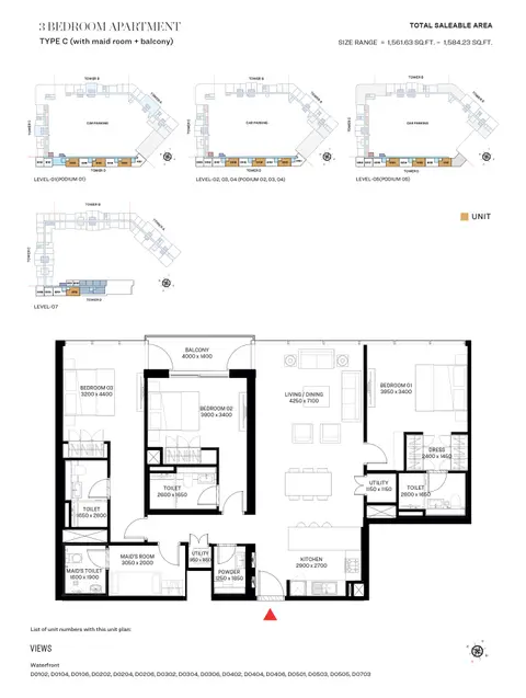 The Crest Tower D: Floor plan Type C, 1,524 sq ft