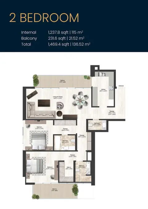 Sol Bay: Floor plan Type A, 1,469 sq ft