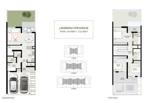 Elan Townhouses: Floor plan 3 BR Townhouses, Size 2152 sq.ft, 2,152 sq ft